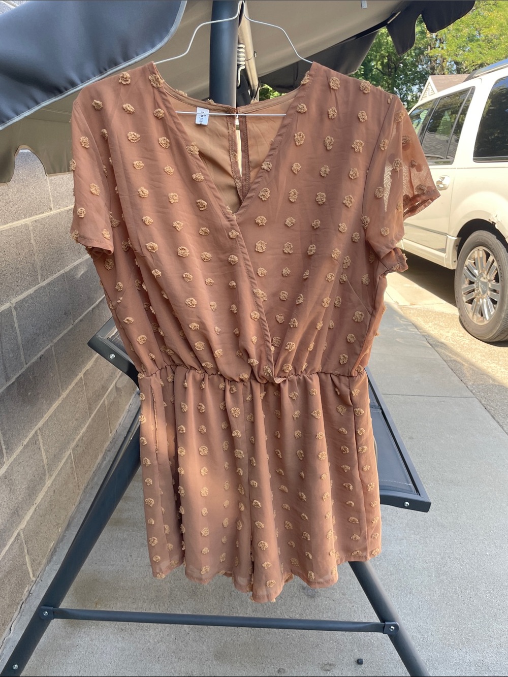 Textured Rust Brown Short-Sleeve V-Neck Tunic